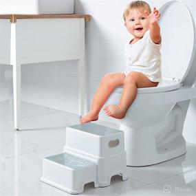 img 2 attached to 🪜 Victostar Kids' 2 Step Stool - Non-Slip, Durable Toddler Two Step Stool for Potty Training, Bathroom, Kitchen (Grey-White)