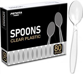 img 4 attached to Plastic Spoons Disposable, Clear Heavy Duty Party Supply, Pack Of 80