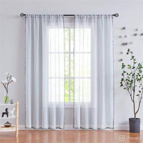 img 3 attached to 🏠 Enhance Your Living Room with 95-inch Grey Sheer Window Curtains - 2Pack, Perfect Pom-Pom Canopy for Children's Bedroom - Featuring Convenient Rod Pocket