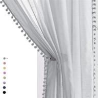 🏠 enhance your living room with 95-inch grey sheer window curtains - 2pack, perfect pom-pom canopy for children's bedroom - featuring convenient rod pocket logo