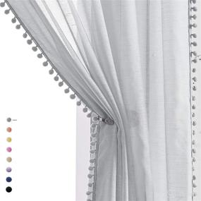 img 4 attached to 🏠 Enhance Your Living Room with 95-inch Grey Sheer Window Curtains - 2Pack, Perfect Pom-Pom Canopy for Children's Bedroom - Featuring Convenient Rod Pocket
