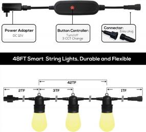 img 4 attached to Smart Outdoor String Lights - 48FT Waterproof S14 LED Bulbs With APP Control, Alexa & Google Compatibility, Dimmable And Shatterproof For Patio, Backyard, Deck, And Party Decorations By SUNTHIN