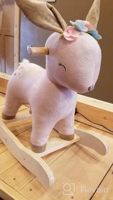 img 1 attached to Labebe Stuffed Animal Rocker Toy - 2 In 1 Wooden Reindeer Rocking Horse For Kids 6-36 Months - Perfect Child Rocking Toy And Animal Ride On review by Rick Bear