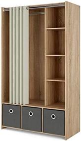 img 1 attached to Tvilum Lola 3 Bin Curtain Storage Center - Oak Structure & Natural Fabric With Grey Textile Accents