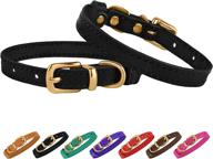 🐱 bronzedog leather cat collar: buckle adjustable small pet collars for kittens - black, brown, pink, purple, red, turquoise logo