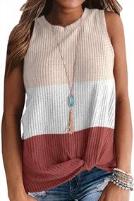 img 3 attached to Womens Waffle Knit Tank Tops: Trendy Solid & Color Block Crew Neck Tunics From TODOLOR