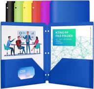 ktrio file folders: 6 pack assorted colors, 3 hole punch binder folder with pockets for school logo