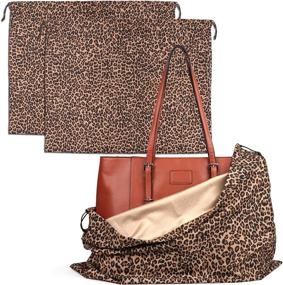 img 4 attached to 👜 Leopard Print Flannel Dust Cover Storage Bags with Drawstring for Handbags, Purses, Pocketbooks, Shoes, Boots - Set of 2 (19.6 x 15.7 in)