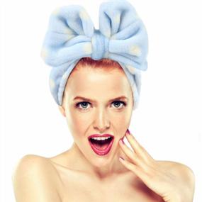 img 4 attached to Adjustable Elastic Hair Band For Girls - Hairizone Cosmetics Headband For Shower, Spa, And Face Washing With Bowknot Design (Blue)