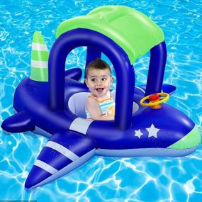 img 4 attached to Надувной поплавок для детского бассейна с навесом: плавательные кольца в форме самолета для малышей 6-36 месяцев - летнее пляжное развлечение на открытом воздухе!