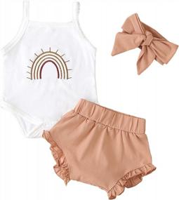 img 4 attached to Adorable 3-Piece Cotton Set For Newborn Baby Girls: Sleeveless Romper Jumpsuit Bodysuit, Pants Shorts, And Headband Outfit Set