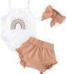 adorable 3-piece cotton set for newborn baby girls: sleeveless romper jumpsuit bodysuit, pants shorts, and headband outfit set logo