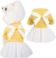 summer striped dog dresses with bowtie for small and medium dogs - soft and stretchy pullover shirts in sunny yellow - cute puppy and cat clothes by hooddeal logo