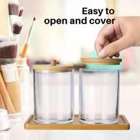 img 1 attached to 2-Pack Acrylic Q-Tip Holder Dispenser With Bamboo Tray And 10Oz Bathroom Canister Apothecary Jars For Cotton Ball, Swab & Q-Tips Accessories Storage Organizer