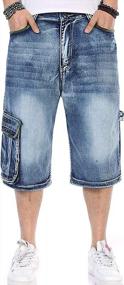 img 3 attached to Men'S Loose Hip Hop Cropped Jeans Work Denim Shorts Cargo Pockets Yeokou