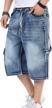 men's loose hip hop cropped jeans work denim shorts cargo pockets yeokou logo
