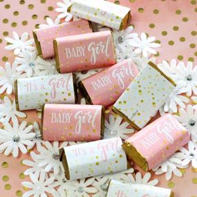 img 3 attached to 45 Pink And Gold 'It'S A Girl' Mini Candy Bar Wrappers For Baby Shower Stickers