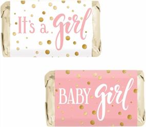 img 4 attached to 45 Pink And Gold 'It'S A Girl' Mini Candy Bar Wrappers For Baby Shower Stickers