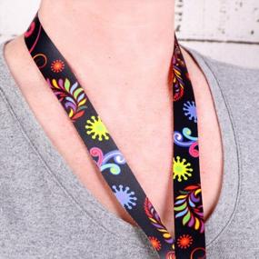 img 2 attached to Customizable Bright Floral Lanyard By Buttonsmith - Add Your Own Text - Includes Buckle And Flat Ring - Made In The USA
