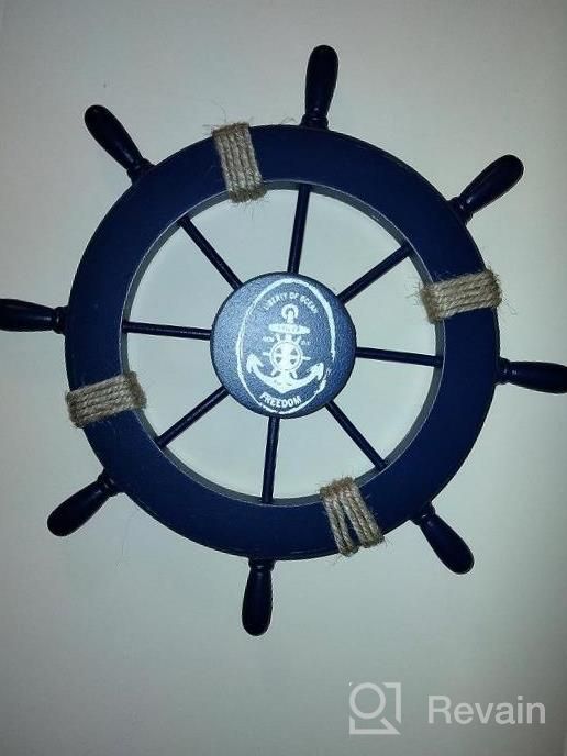 img 1 attached to Nautical Beach Home Decor: Rienar Wooden Boat Ship Steering Wheel Fishing Net Shell Wall Art Sail review by Karla Richter