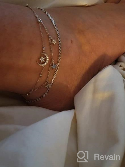 img 1 attached to 🌙 Universe Moon and Star Layered Anklet Bracelet - Dainty 925 Sterling Silver Beach Jewelry Gift for Women and Girls review by Sara Daly