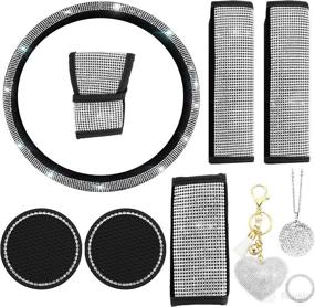 img 4 attached to 💎 SUBANG 10-Piece Steering Wheel Covers & Bling Car Accessories Set - White Rhinestone