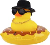 wonuu car rubber duck car duck decoration dashboard car ornament for car dashboard decoration accessories with mini sun hat swim ring necklace and sunglasses (a-black top hat) logo