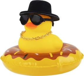 img 4 attached to Wonuu Car Rubber Duck Car Duck Decoration Dashboard Car Ornament For Car Dashboard Decoration Accessories With Mini Sun Hat Swim Ring Necklace And Sunglasses (A-Black Top Hat)