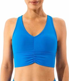 img 3 attached to Ruched Yoga Crop Bra Top For Women - Lavento'S Stylish V-Neck Racerback Sports Bra