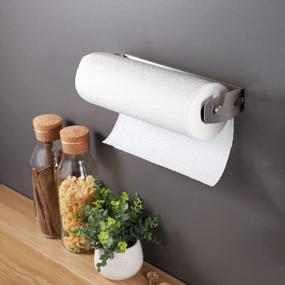 img 2 attached to Stainless Steel Adhesive Paper Towel Holder - Convenient No-Drill Kitchen Roll Holder For Under Cabinet Or Wall Mounting By YIGII