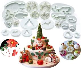 img 4 attached to 22 PCS Christmas Cookie Cutter Set Molds - Tree/Leaves/Sled/Snowman/Jingling Bell/Deer Fondant Embossing Tools Plunger Cutters For Cupcake Cake Topper Decorating Snowflake