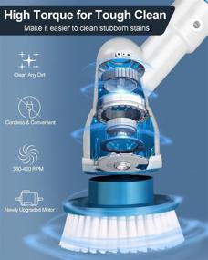 img 2 attached to 🧽 360 Cordless Bathroom Scrubber - Getace Electric Spin Power Scrubber with 3 Replaceable Cleaning Shower Scrubber Brush Heads, Extension Handle for Tub, Tile, Floor, Wall, Shower, Bathtub