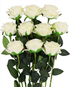 img 4 attached to Luyue 10 Pack Artificial Silk Rose Flower Wedding Bouquet Party Home Decor(Off White)