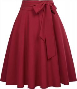 img 4 attached to Belle Poque Women'S High Waist A-Line Pockets Skater Flared Midi Skirt