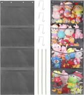 tofgz stuffed animal storage: over-the-door organizer for easy filling, portable hanging net or hammock in grey logo