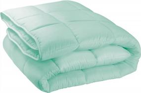 img 4 attached to Mint Green Microfiber All-Season Down Alternative Comforter - Quilted Duvet Insert Or Stand-Alone Box Stitched Design - Machine Washable Twin Size