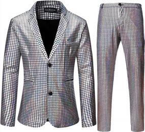 img 4 attached to Shiny Metallic Sequin Disco Suit For Men - Two-Piece Set With Jacket And Pants By LucMatton