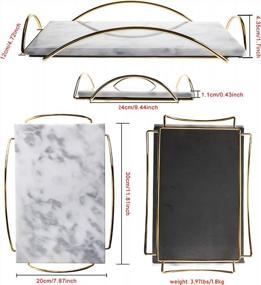 img 3 attached to HighFree Marble Stone Decorative Tray, Perfume Tray With Copper-Color Metal Handles, Handmade Real Marble Tray Catchall Tray Trinket Tray For Counter, Vanity, Dresser & Nightstand (White)