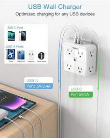 img 2 attached to TESSAN 8-Outlet Surge Protector With 3 USB Charger, USB-C Port And 1700J Protection For Home, Office & Dorm Room