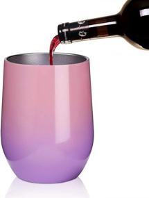 img 1 attached to 2 Pack 12 Oz Wine Tumbler With Lids, Double Wall Vacuum Insulated Wine Cup Set Of 2 Stainless Steel Stemless Wine Glass,Tumbler For Wine, Drinks, Champagne, Cocktails (Include Straws & Brush) (MT03)
