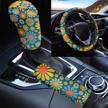 wellflyhom hippie steering wheel cover for women girly car accessories with with handbrake cover gear shift knob cover colorful flowers car wheel protector universal trucks suv auto interior decor logo