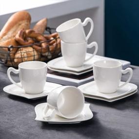 img 1 attached to MALACASA Porcelain Tea Cup And Saucer Set - 18-Piece White Cappuccino Cups, Service For 6 | Series Elvira