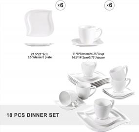 img 3 attached to MALACASA Porcelain Tea Cup And Saucer Set - 18-Piece White Cappuccino Cups, Service For 6 | Series Elvira