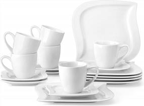 img 4 attached to MALACASA Porcelain Tea Cup And Saucer Set - 18-Piece White Cappuccino Cups, Service For 6 | Series Elvira