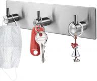 stylish picowe stainless steel adhesive key holder for wall decor, key hanger organizer with coat and towel hooks for mudroom, bathroom, kitchen, hallway, entryway - in sleek silver color logo