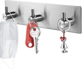 img 4 attached to Stylish Picowe Stainless Steel Adhesive Key Holder For Wall Decor, Key Hanger Organizer With Coat And Towel Hooks For Mudroom, Bathroom, Kitchen, Hallway, Entryway - In Sleek Silver Color