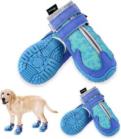 img 4 attached to WOWLAND Dog Shoes for Dogs - Winter Snow and Hot Pavement Dog Boots with Anti-Slip Sole, Breathable Dog Booties Paw Protectors for Hiking and Walking, Blue, 4PCS