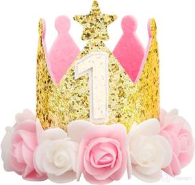 img 3 attached to 🎉 BIRSAT 1st Birthday Crown for Baby Girl: Cute Dog Birthday Hat with Rose Buds, Bandana & Cat Party Supplies