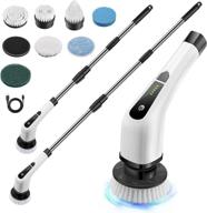 🧼 granvell electric spin scrubber - power shower scrubber with 7 brush heads and cordless mop machine - portable household tools for cleaning bathroom floor tile and bath tub - long handle, white logo