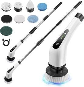 img 4 attached to 🧼 Granvell Electric Spin Scrubber - Power Shower Scrubber with 7 Brush Heads and Cordless Mop Machine - Portable Household Tools for Cleaning Bathroom Floor Tile and Bath Tub - Long Handle, White